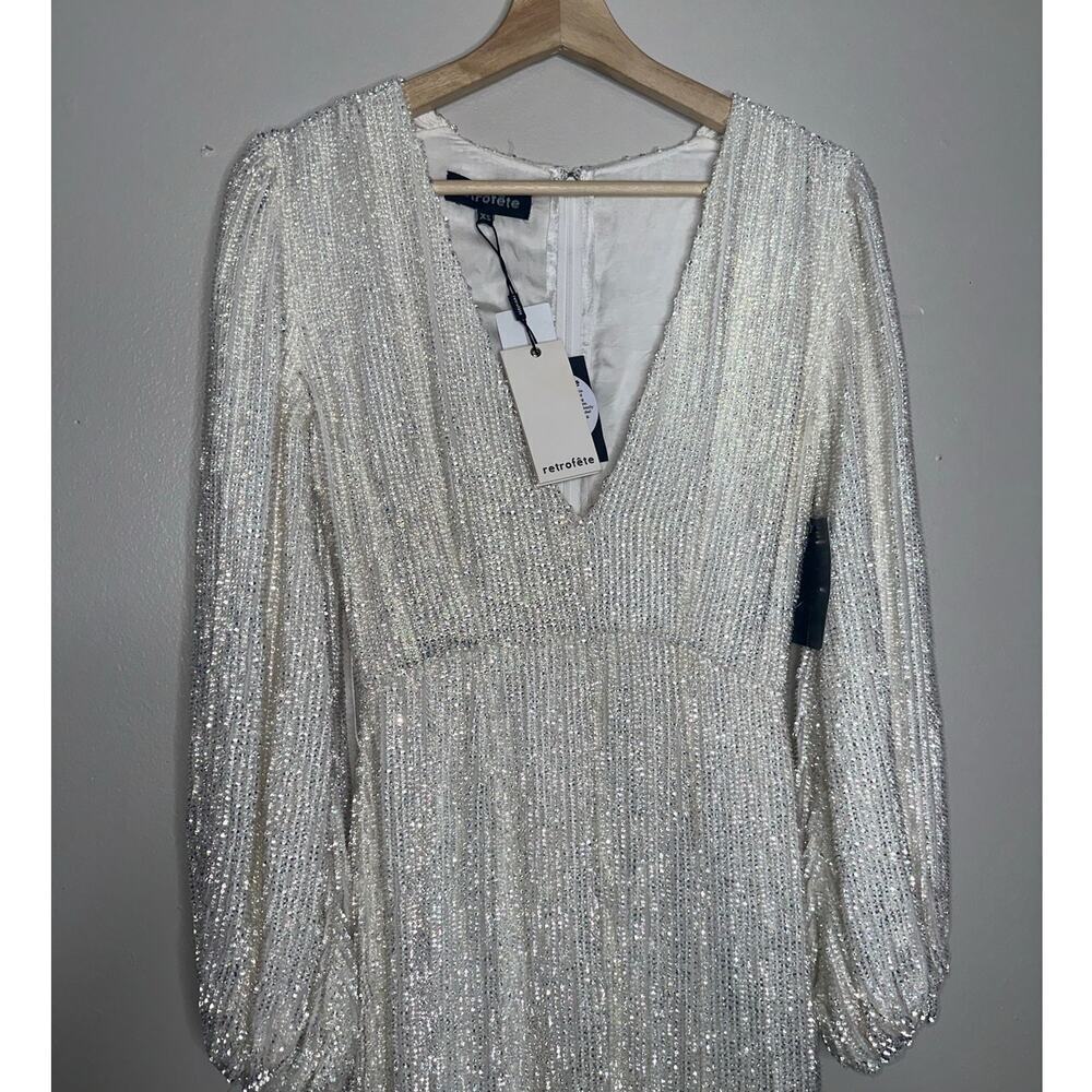 Retrofête White Sequin Maxi Dress XS NWT Bridal Wedding Reception Gown Slit - Picture 5 of 10